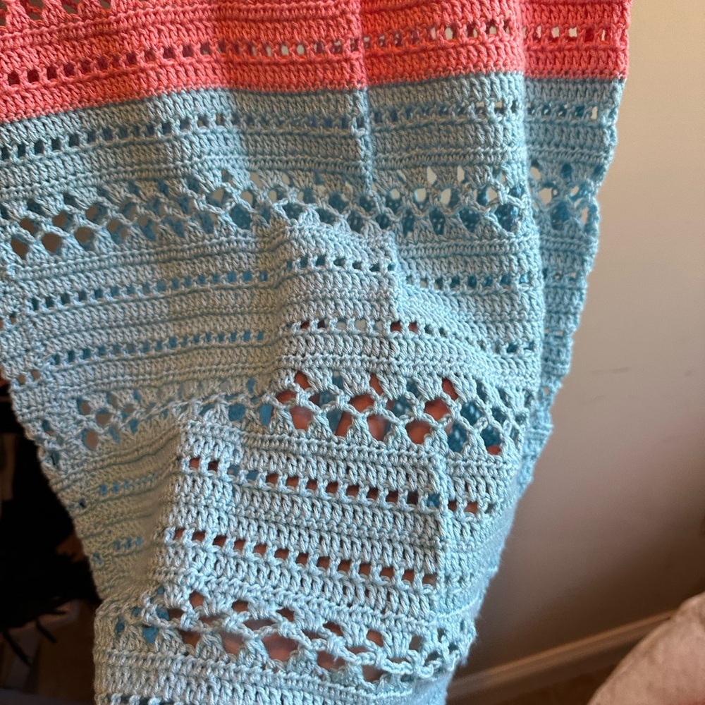 Crochet Striped Dress in White, Pink, and Blue - Picture 10 of 13